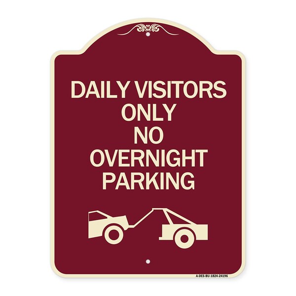 Day Visitors No Overnight Parking W/ Graphic Heavy-Gauge Aluminum Sign, 24" x 18", BU-1824-24196
